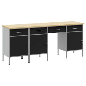 vidaXL Werk kast met lade met slot 4 st Zwart Engineered hout en staal