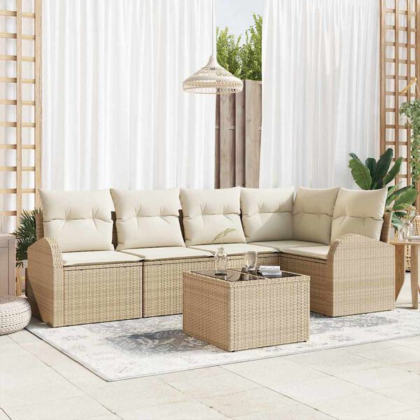 vidaXL Tuinbankenset met kussen 6 pcs Beige en Wit poly rattan