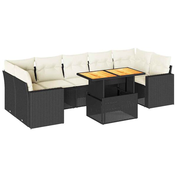vidaXL 8-delige Loungeset met kussens poly rattan zwart