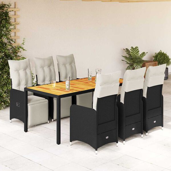 vidaXL 7-delige Bistroset met kussens poly rattan zwart