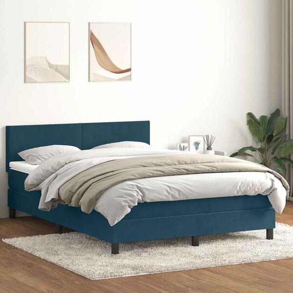 vidaXL Boxspring met matras fluweel donkerblauw 140x210 cm