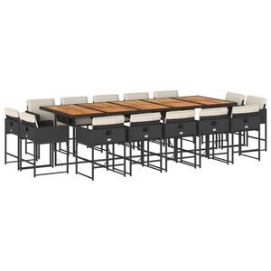 vidaXL 15-delige Tuinset met kussens poly rattan zwart