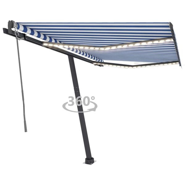 vidaXL Luifel automatisch met LED en windsensor 300x250 cm blauw wit