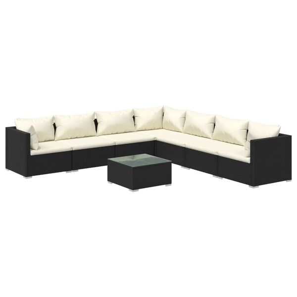 vidaXL 8-delige Loungeset met kussens poly rattan zwart