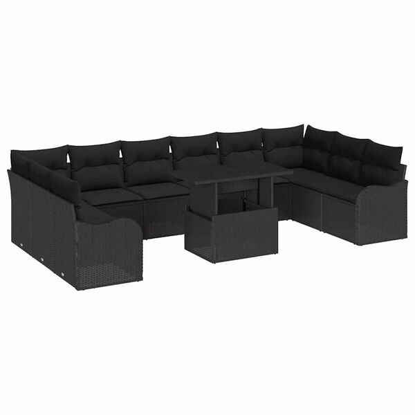 vidaXL Tuin Sofa Set met kussen 11 pcs Zwart Poly riet