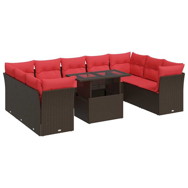 vidaXL 10-delige Loungeset met kussens poly rattan acacia bruin