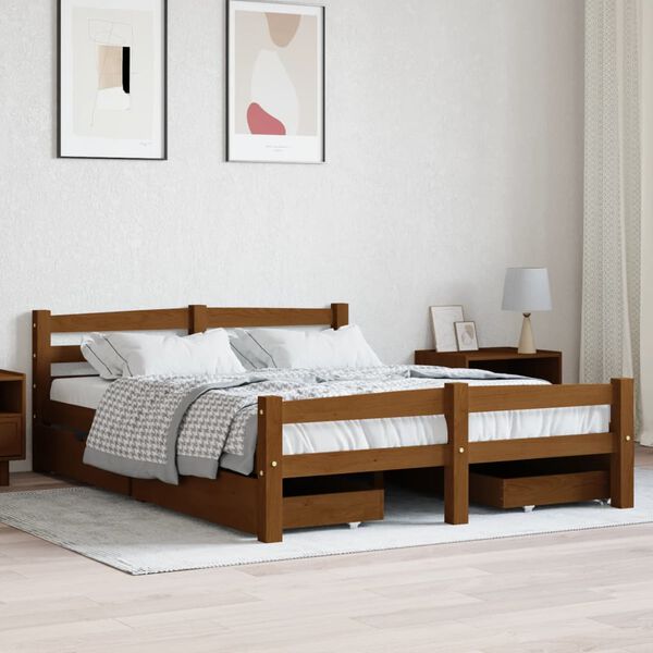 vidaXL Bedframe met 4 lades massief grenenhout honingbruin 140x200 cm