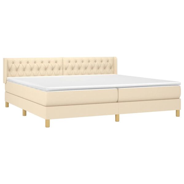 vidaXL Boxspring met matras stof cr&egrave;mekleurig 200x200 cm
