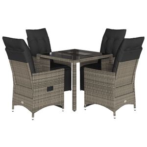 vidaXL 5-delige Bistroset met kussens poly rattan grijs