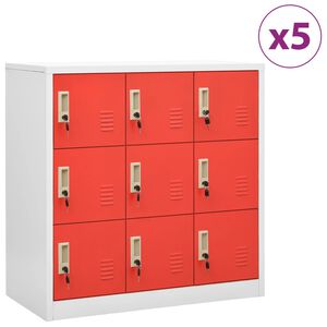 vidaXL Lockerkasten 5 st 90x45x92,5 cm staal lichtgrijs en rood