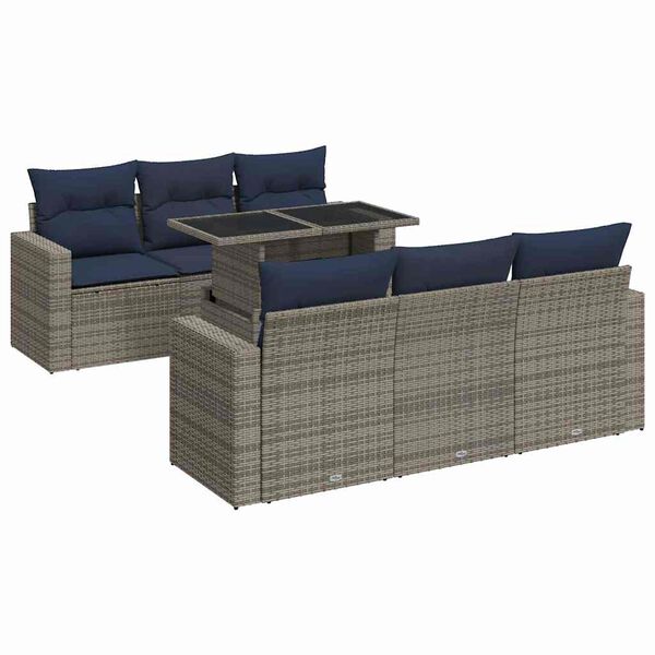vidaXL 7-delige Loungeset met kussens poly rattan acacia grijs
