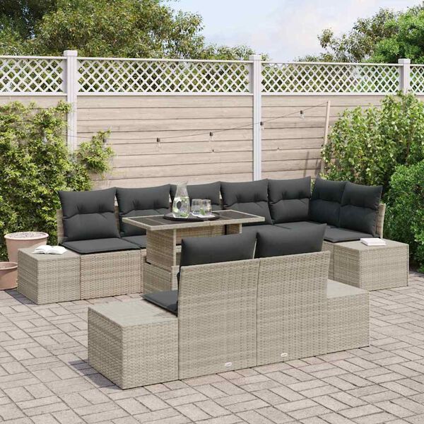 vidaXL Tuin Sofa Set met opslag 9 pcs Lichtgrijs Poly riet