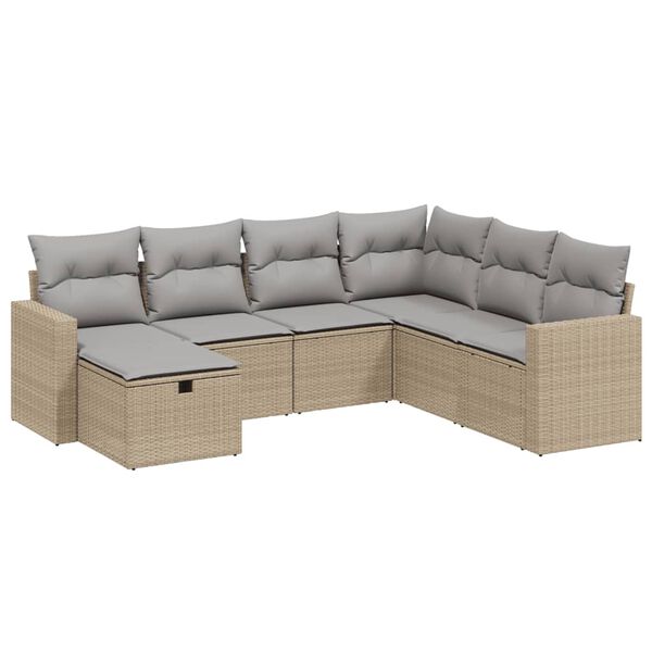 vidaXL 7-delige Loungeset met kussens poly rattan gemengd beige