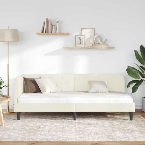 vidaXL Hoekbedframe met hoofdeinde Cr&egrave;me 80 x 200 cm Fluweel