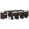 vidaXL Tuin eettafelset met kussen 9 pcs Bruin poly rattan
