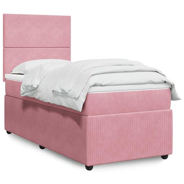 vidaXL Boxspring met matras fluweel roze 80x200 cm