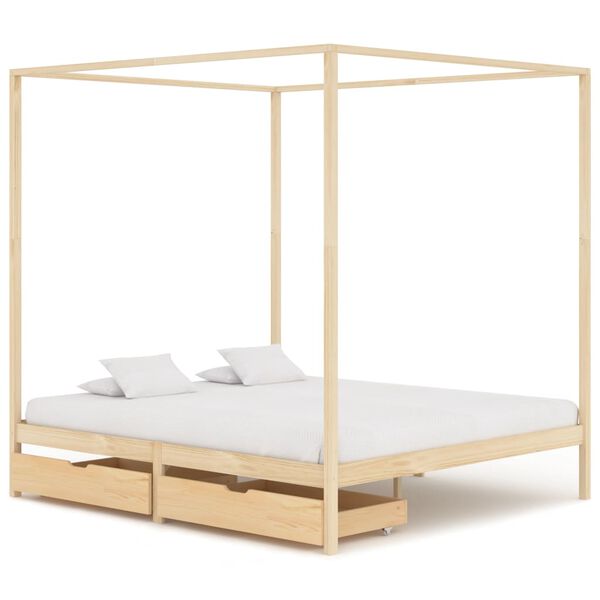 vidaXL Hemelbedframe met 2 lades massief grenenhout 160x200 cm