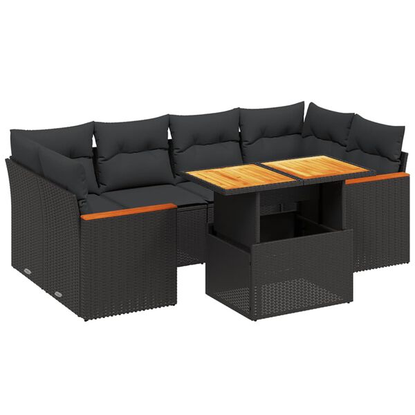 vidaXL 7-delige Loungeset met kussens poly rattan zwart
