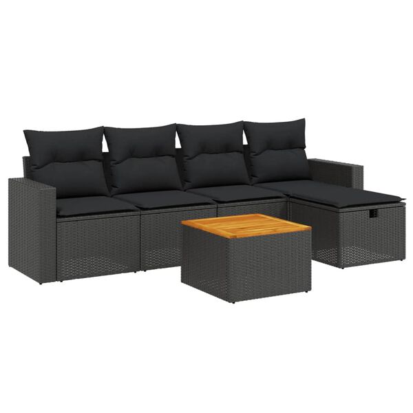 vidaXL 6-delige Loungeset met kussens poly rattan zwart