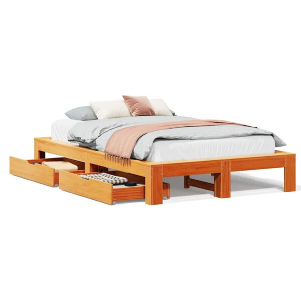 vidaXL Bedframe zonder matras massief grenenhout wasbruin 120x190 cm