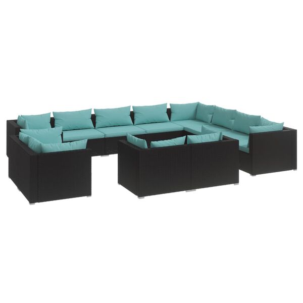 vidaXL 12-delige Loungeset met kussens poly rattan zwart
