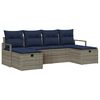 vidaXL Bankstel met kussen 6 pcs Grijs en Marineblauw poly rattan