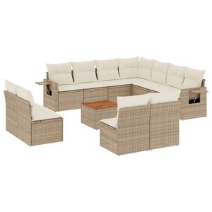 vidaXL 12-delige Loungeset met kussens poly rattan beige