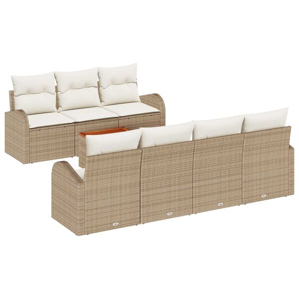 vidaXL Tuinbankenset met kussen 8 pcs Beige poly rattan