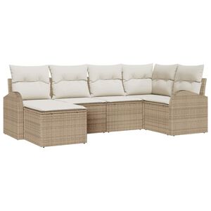 vidaXL Bankstel met kussen met opslag 6 pcs Beige en Wit poly rattan