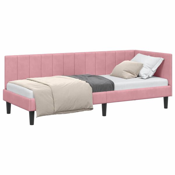 vidaXL Hoekbedframe met hoofdeinde Roze 80 cm x 200 cm Fluweel
