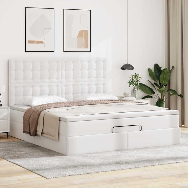 vidaXL Ottoman bed met matras en LED's 160x200cm kunstleer wit