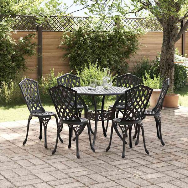 vidaXL Tuin Eetset 7 pcs Zwart 90 x 90 x 75 cm Gegoten aluminium