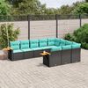 vidaXL 10-delige Loungeset met kussens poly rattan zwart