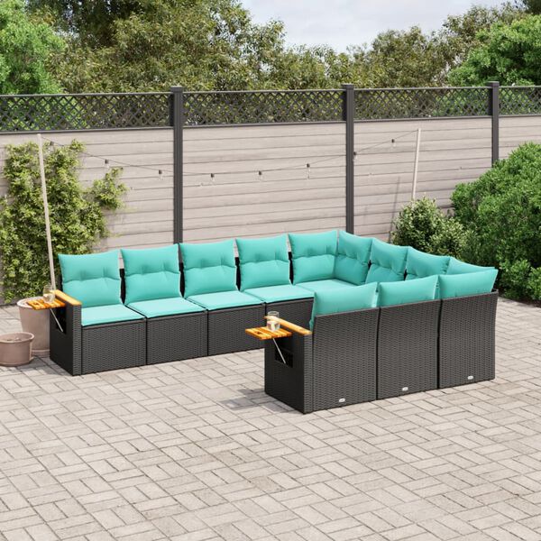 vidaXL 10-delige Loungeset met kussens poly rattan zwart