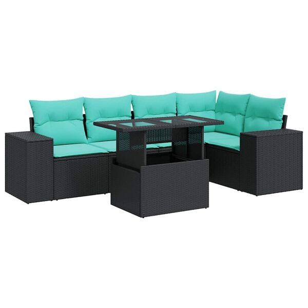 vidaXL 6-delige Loungeset met kussens poly rattan acacia zwart