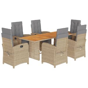 vidaXL 7-delige Tuinset met kussens poly rattan beige