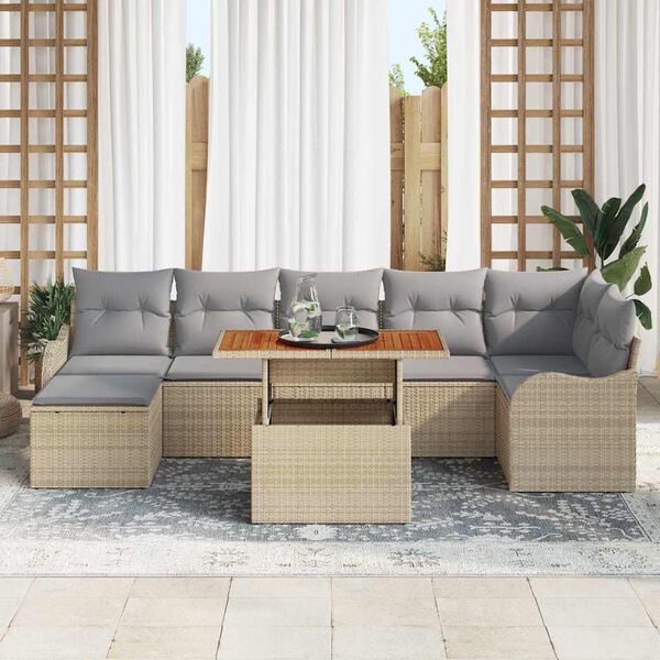 vidaXL Tuin Sofa Set met kussen met opslag 8 pcs beige en lichtgrijs