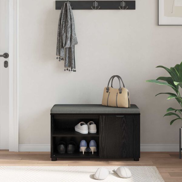 vidaXL Halbank met kussen Effen Zwart Eiken 80 x 38 x 46 cm