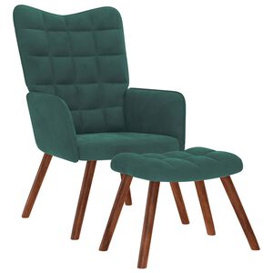 vidaXL Relaxstoel met kruk donkergroen fluweel