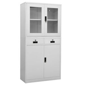 vidaXL Kantoorkast 90x40x180 cm staal en gehard glas lichtgrijs