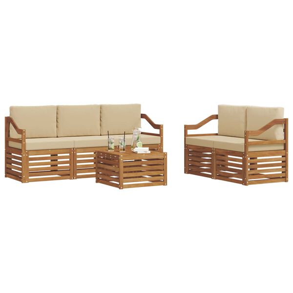 vidaXL Sofa-Sets 6 pcs Natuurlijk en Beige Massief Acaciahout