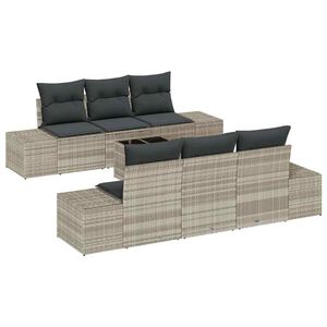 vidaXL Tuin Sofa Set met kussen 7 pcs Lichtgrijs poly rattan