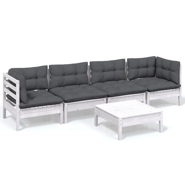 vidaXL 5-delige Loungeset met kussens massief grenenhout
