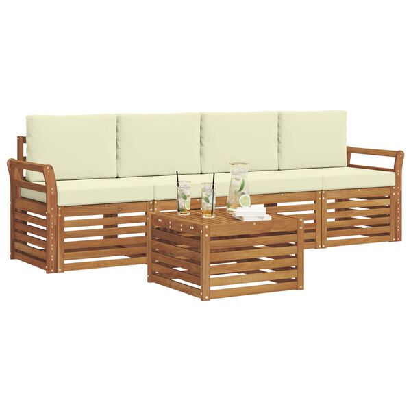 vidaXL Sofa-Sets 5 pcs Natuurlijk en Cr&egrave;me Massief Acaciahout