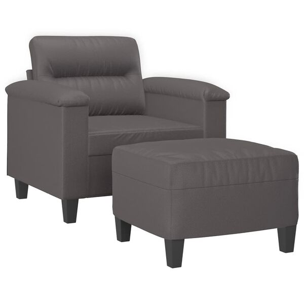 vidaXL Fauteuil met voetenbank 60 cm kunstleer grijs
