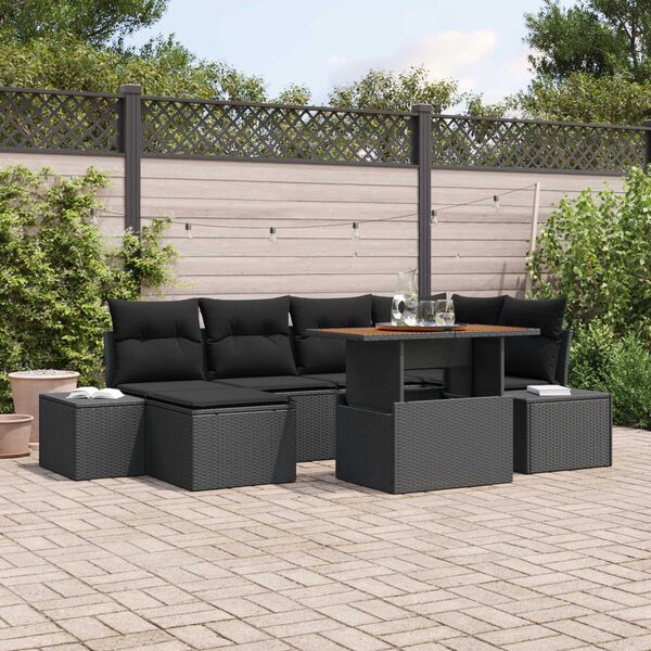 vidaXL Tuin Sofa Set met opslag 7 pcs Zwart Poly riet