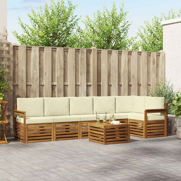 vidaXL Hoekbank Set 7 pcs Natuurlijk en Cr&egrave;me Massief Acaciahout