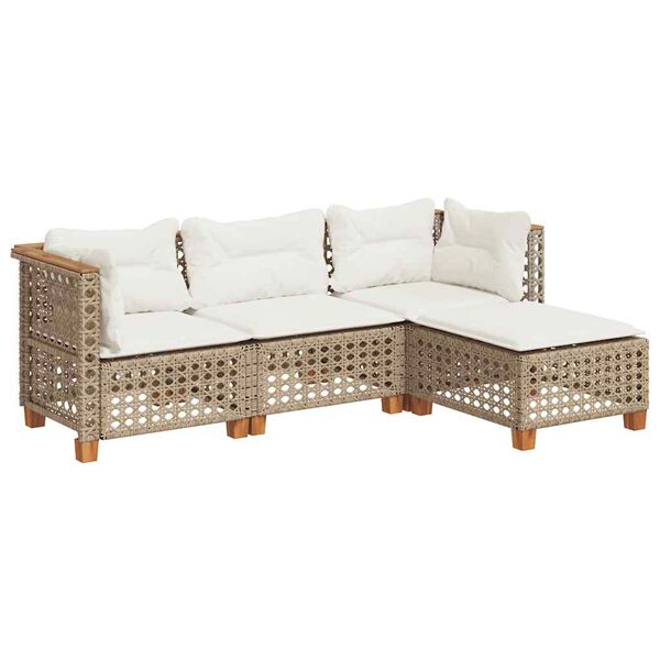 vidaXL 4-delige Loungeset met kussens poly rattan beige