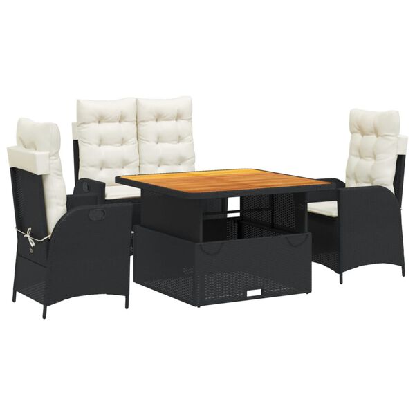 vidaXL 4-delige Tuinset met kussens poly rattan zwart