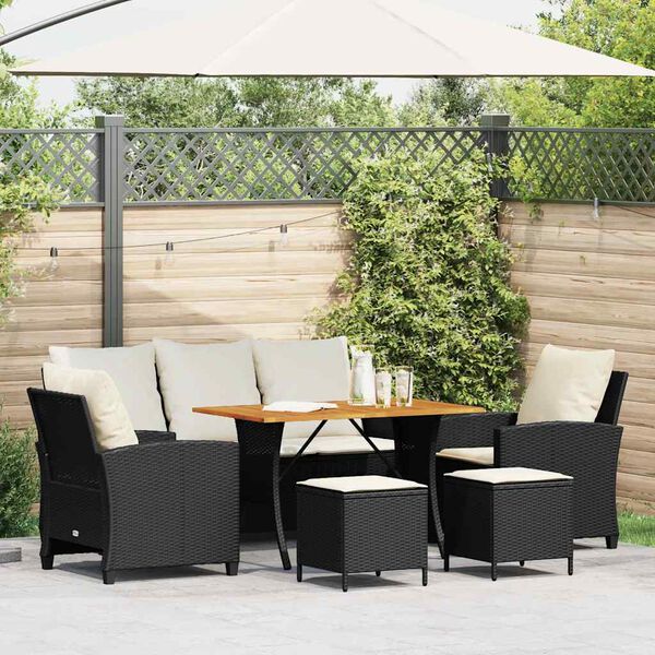 vidaXL 6-delige Loungeset met kussens poly rattan zwart